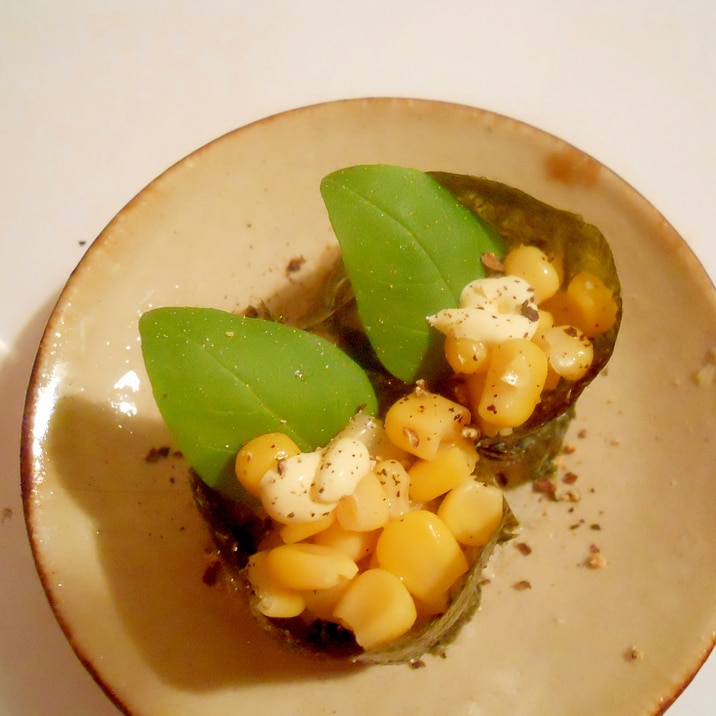 洋風に バジルとコーンで軍艦巻き レシピ 作り方 By ブ 子 楽天レシピ